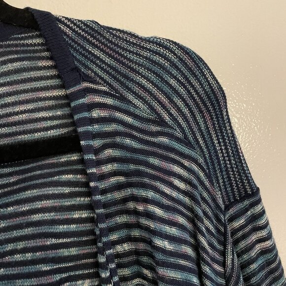 Catherines Womn Plus 4X 30/32W Navy Blue Striped Open Front Lightweight Cardigan - Picture 6 of 9